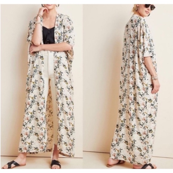 Anthropologie Tops - Anthropologie Bel Kazan Sadie Duster Womens OS Ivory Dandelion Print Long Line